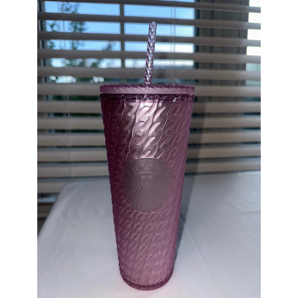 Starbucks‎ Pink Soft Matte Chain Link Venti Cold Cup Tumbler 24oz with Straw
